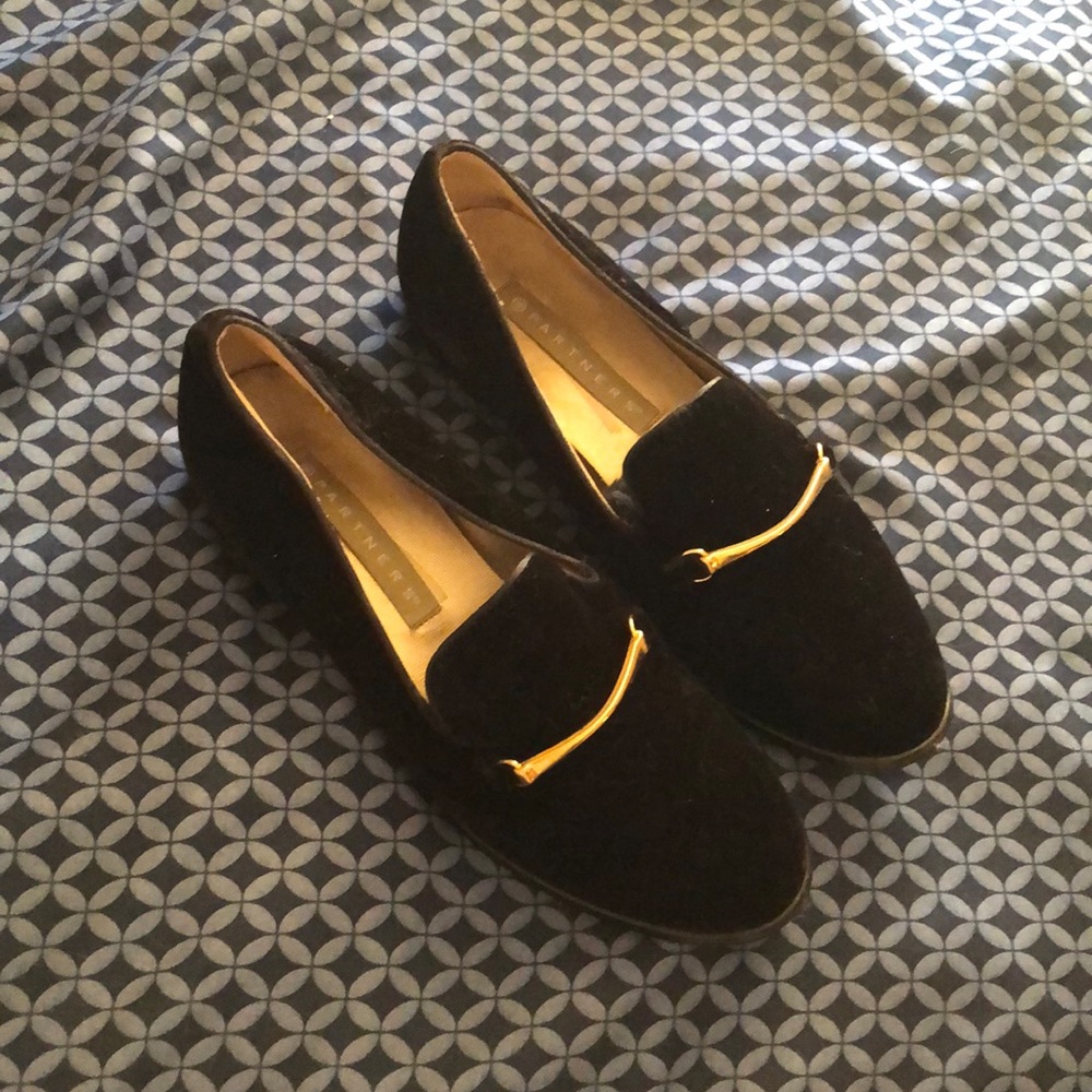 NWOT Faux Suede Black Loafer W/ GOLD Buckle